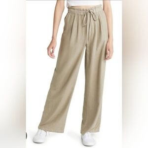 Thread + Supply High Rise Natural Wheat Wide Leg Linen Blend Pants Large